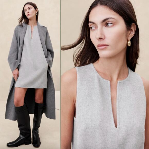 NEW Banana Republic Aike Wool Mini Sheath Dress Small - Heather Grey; Minimalist - Picture 2 of 16